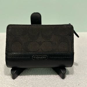 Coach Small Canvas Signature C print Wallet Black on Black lots of card slots